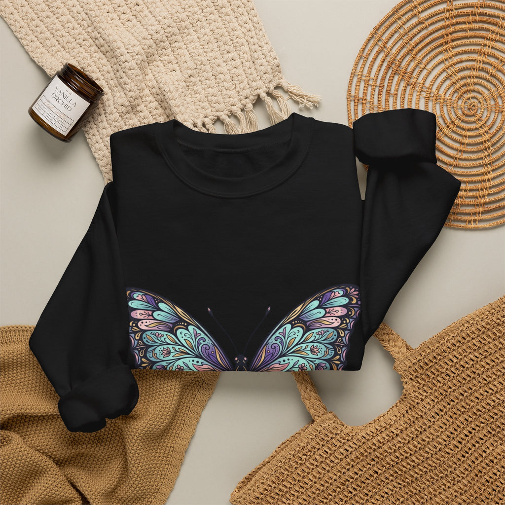 Butterfly Crewneck Sweatshirt – Teal Purple Watercolor Wing Design