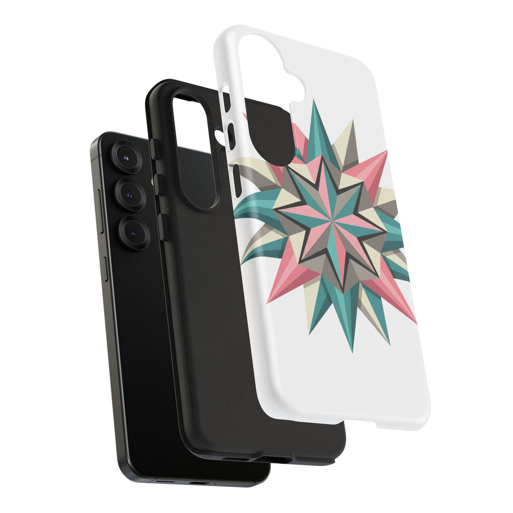 Geometric Star Tough Phone Case – Pink Teal Compass Design