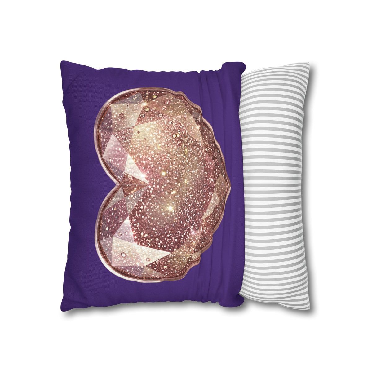 Sparkling Rose Gold Heart Pillowcase — Decorative Square Throw Pillow Cover- Dark Purple