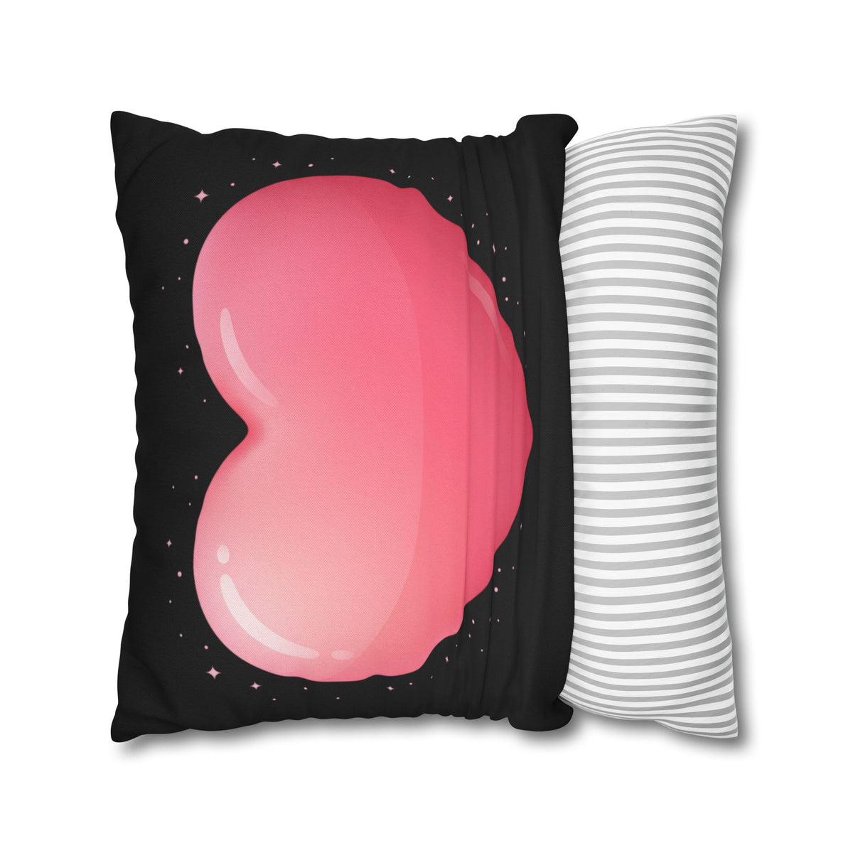 Pink Heart Black Spun Polyester Square Pillowcase