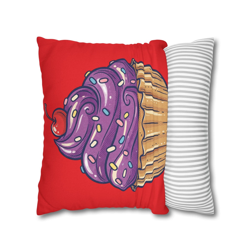 Cupcake Art Pillowcase — Purple Frosting Dessert Throw Pillow Cover- Red