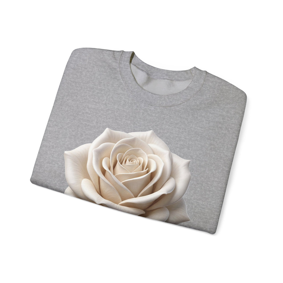 White Rose Crewneck Sweatshirt — Elegant Botanical Floral Pullover