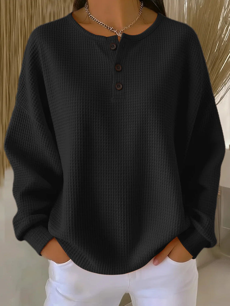 Round neck solid color pullover loose top long sleeve and short sleeve