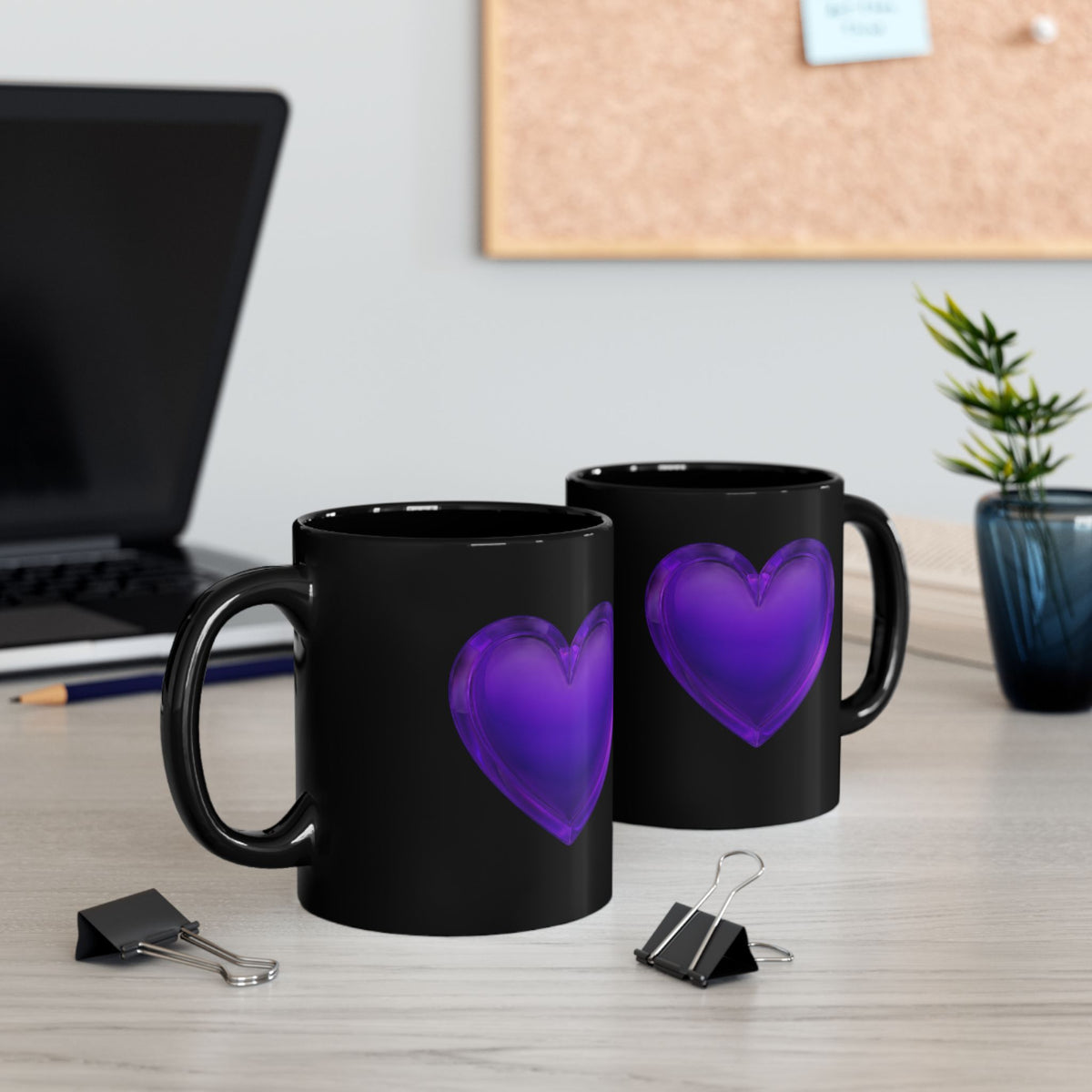 Black Mug - Purple Heart Ceramic Coffee Cup (11oz & 15oz)