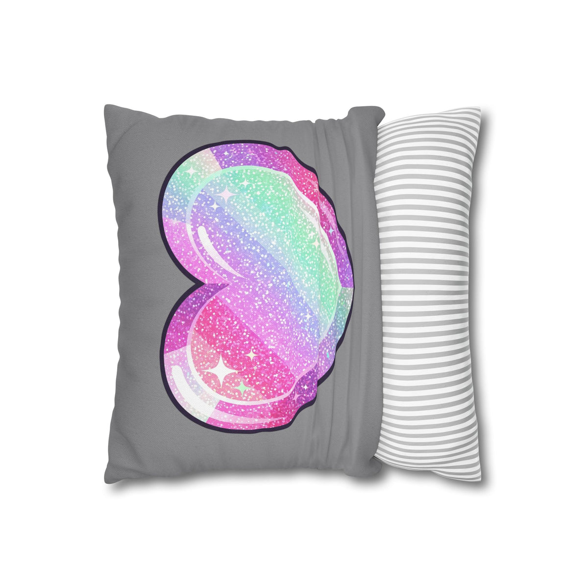 Pastel Glitter Heart Pillowcase Spun Polyester Square Pillowcase- Grey