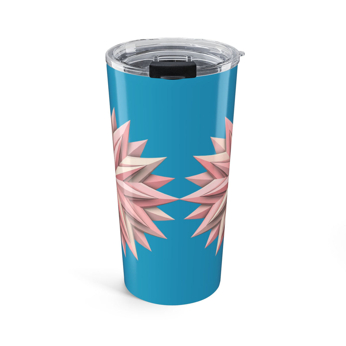 20oz Floral Star Tumbler — Pink Geometric Flower on Teal Travel Cup- Turquoise