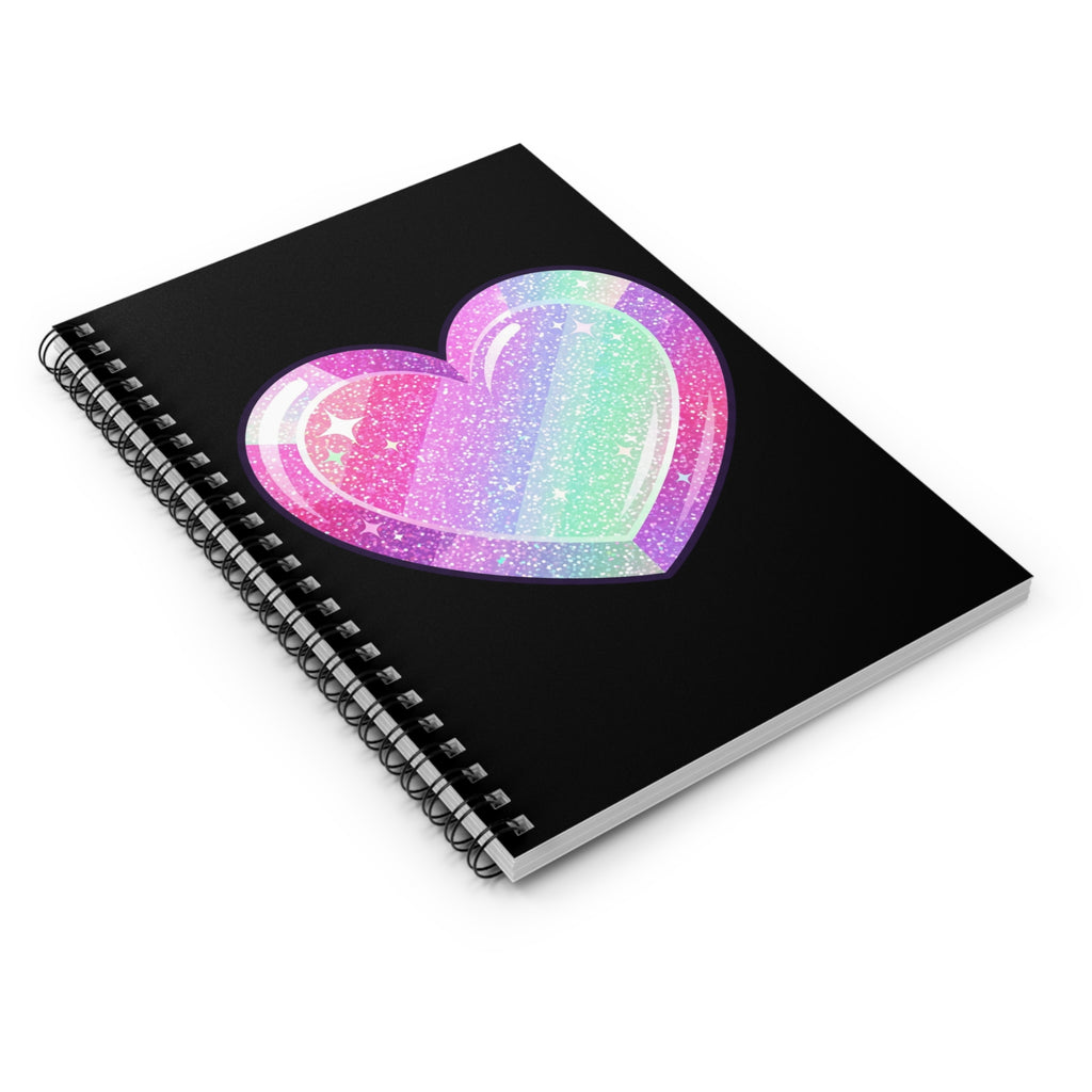 Galaxy Glitter Heart Notebook — Spiral Ruled Journal for Teens & Gift- Black