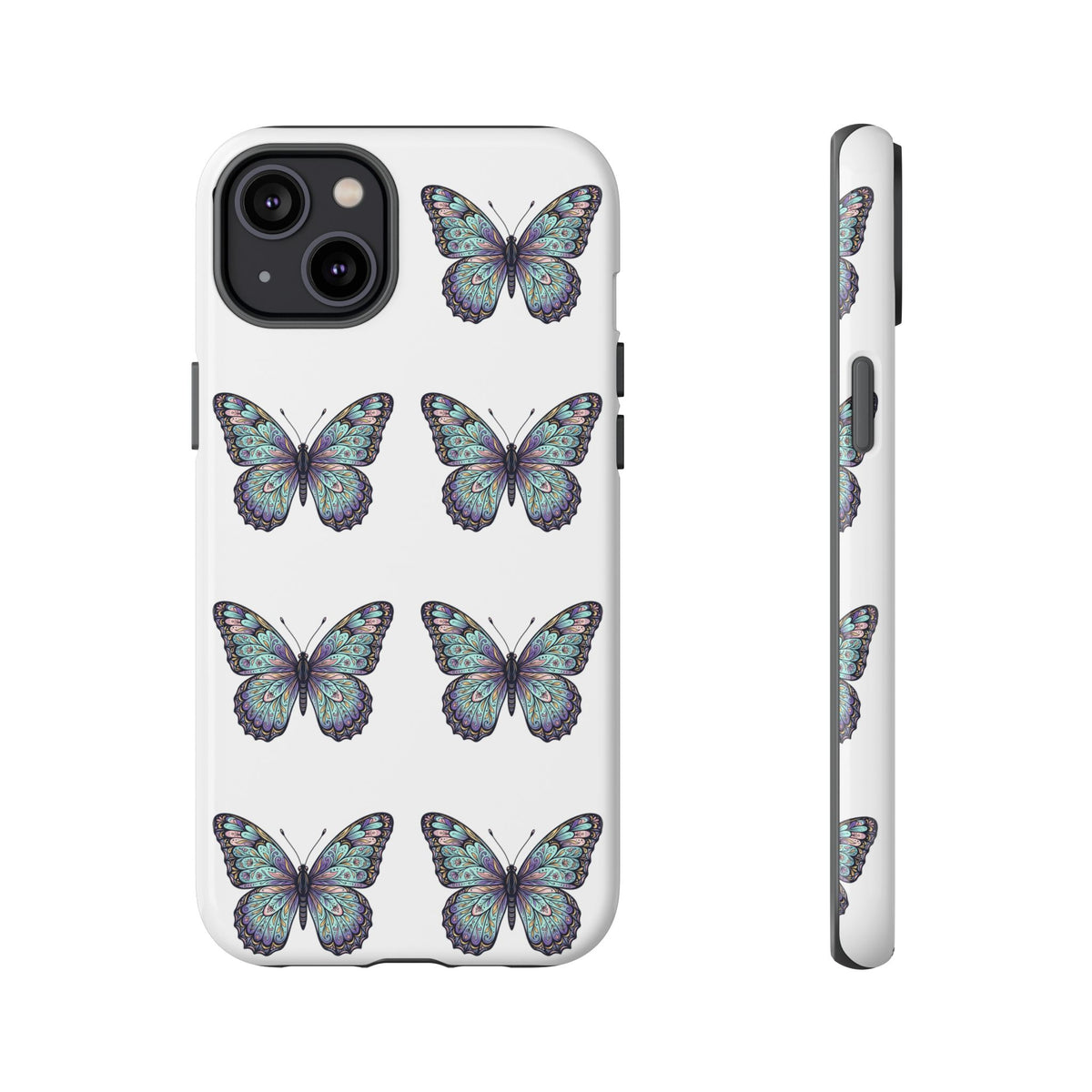 Butterfly Pattern Tough Phone Case — Vintage Teal Floral Protective Cover