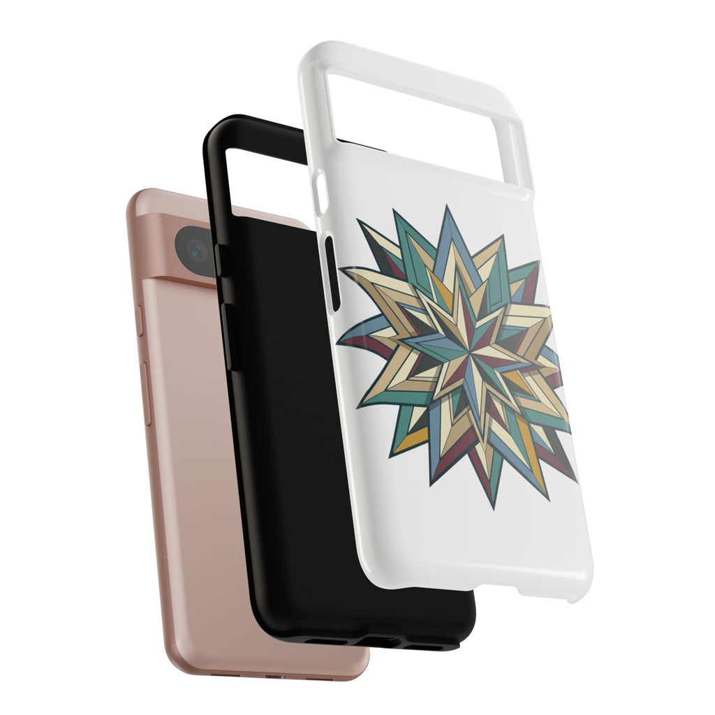 Geometric Star Phone Case — Teal & Earthtone Mandala Design