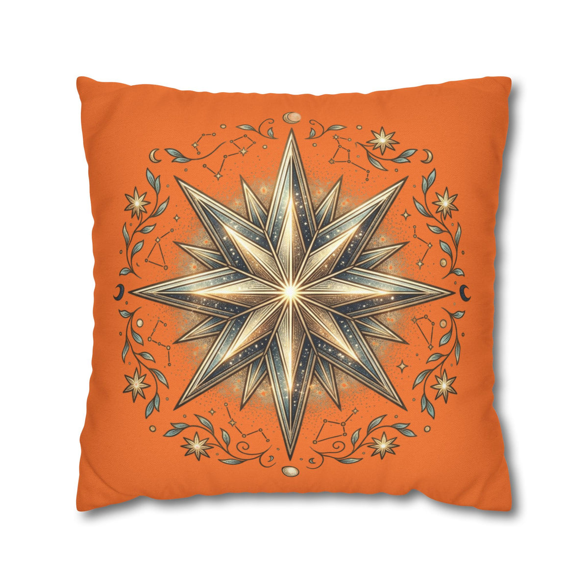 Star Print Orange Spun Polyester Square Pillowcase
