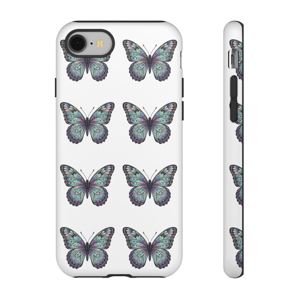 Butterfly Pattern Tough Phone Case — Vintage Teal Floral Protective Cover