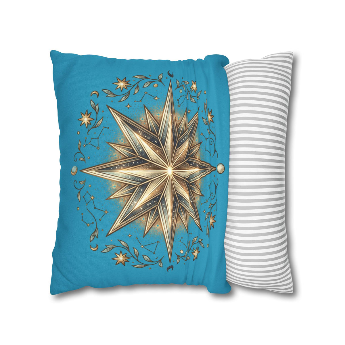 Star Print Turquoise Spun Polyester Square Pillowcase