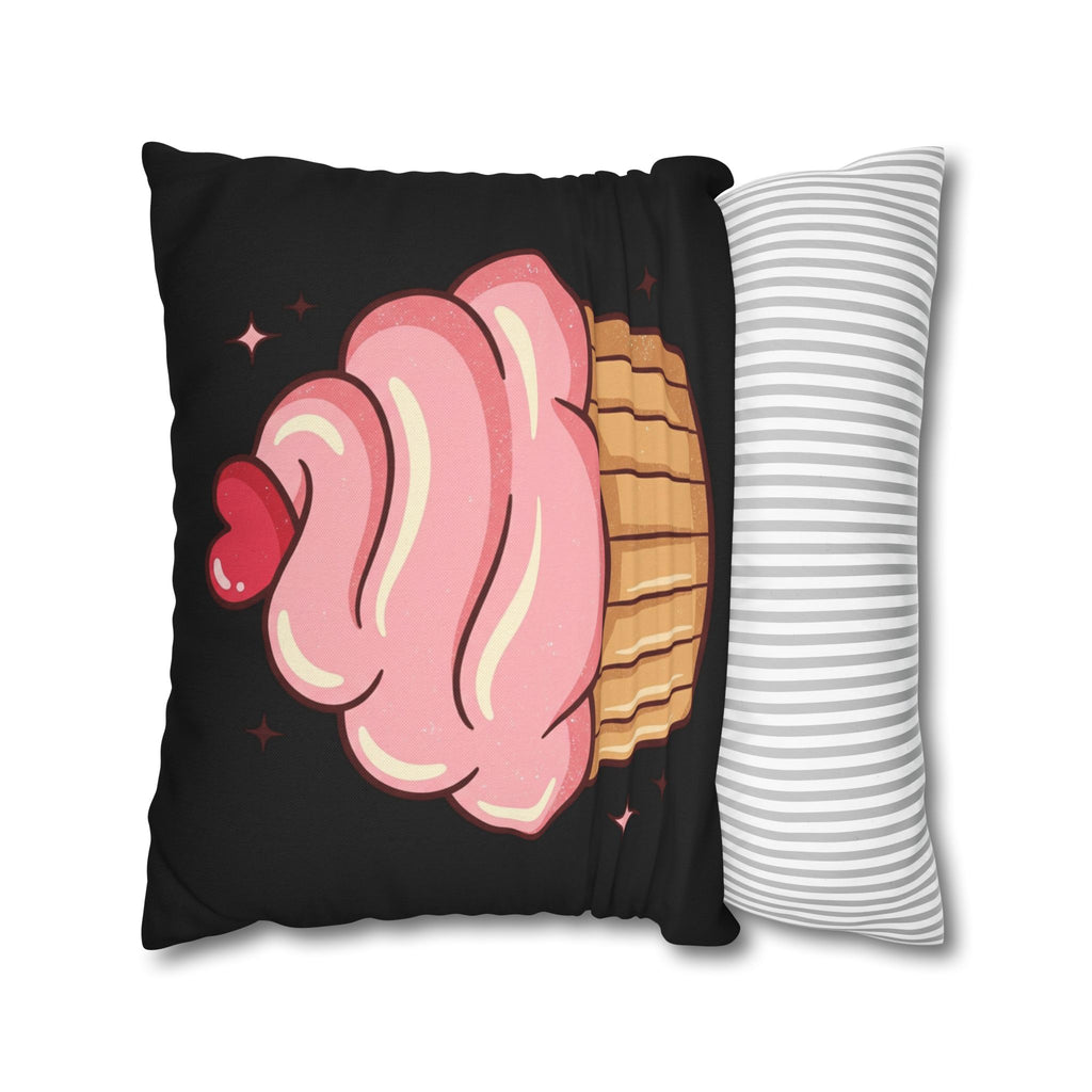 Pink Cupcake Spun Polyester Square Pillowcase- Black