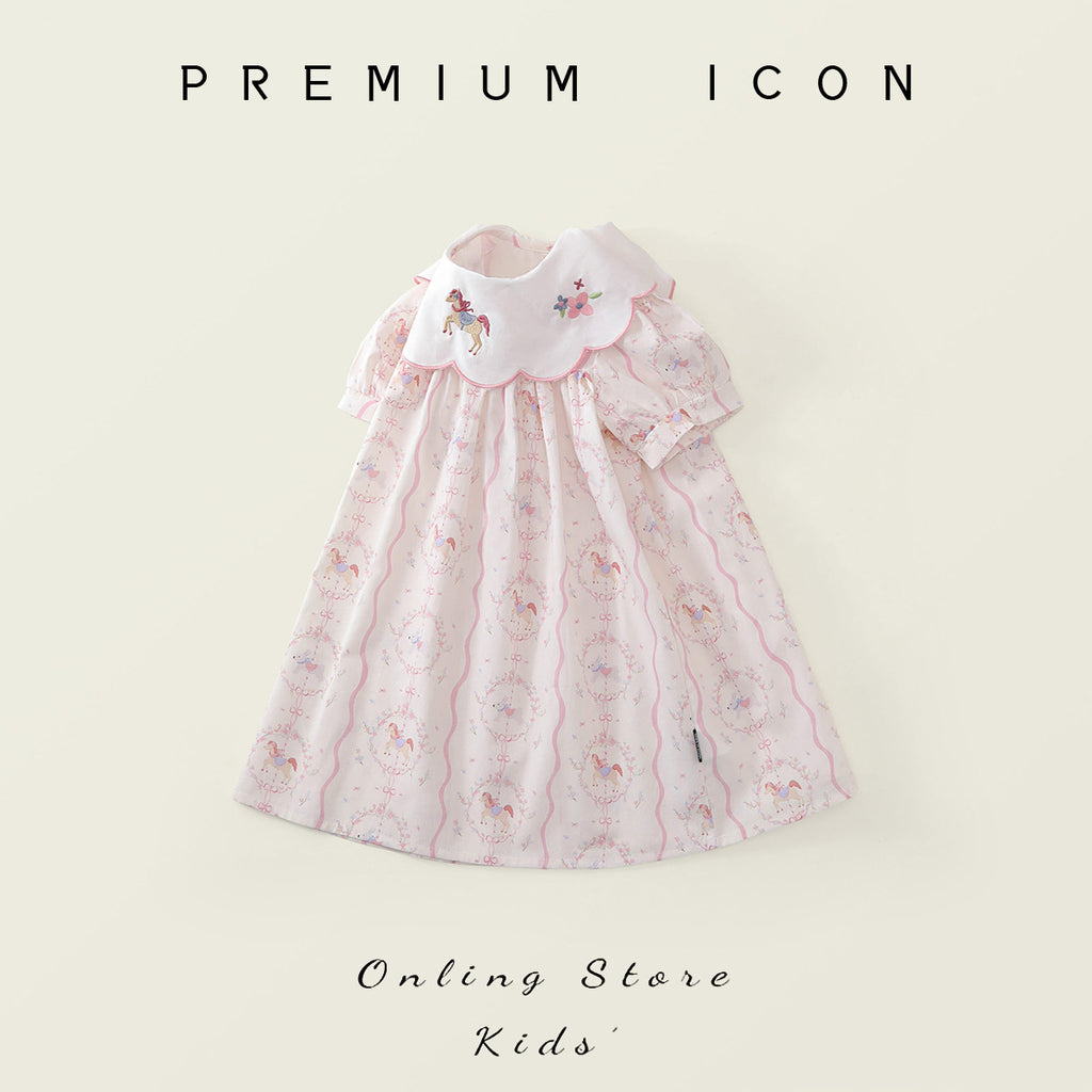 Cute Floral Bubble Sleeve Dress for Girls with Sweet Peter Pan