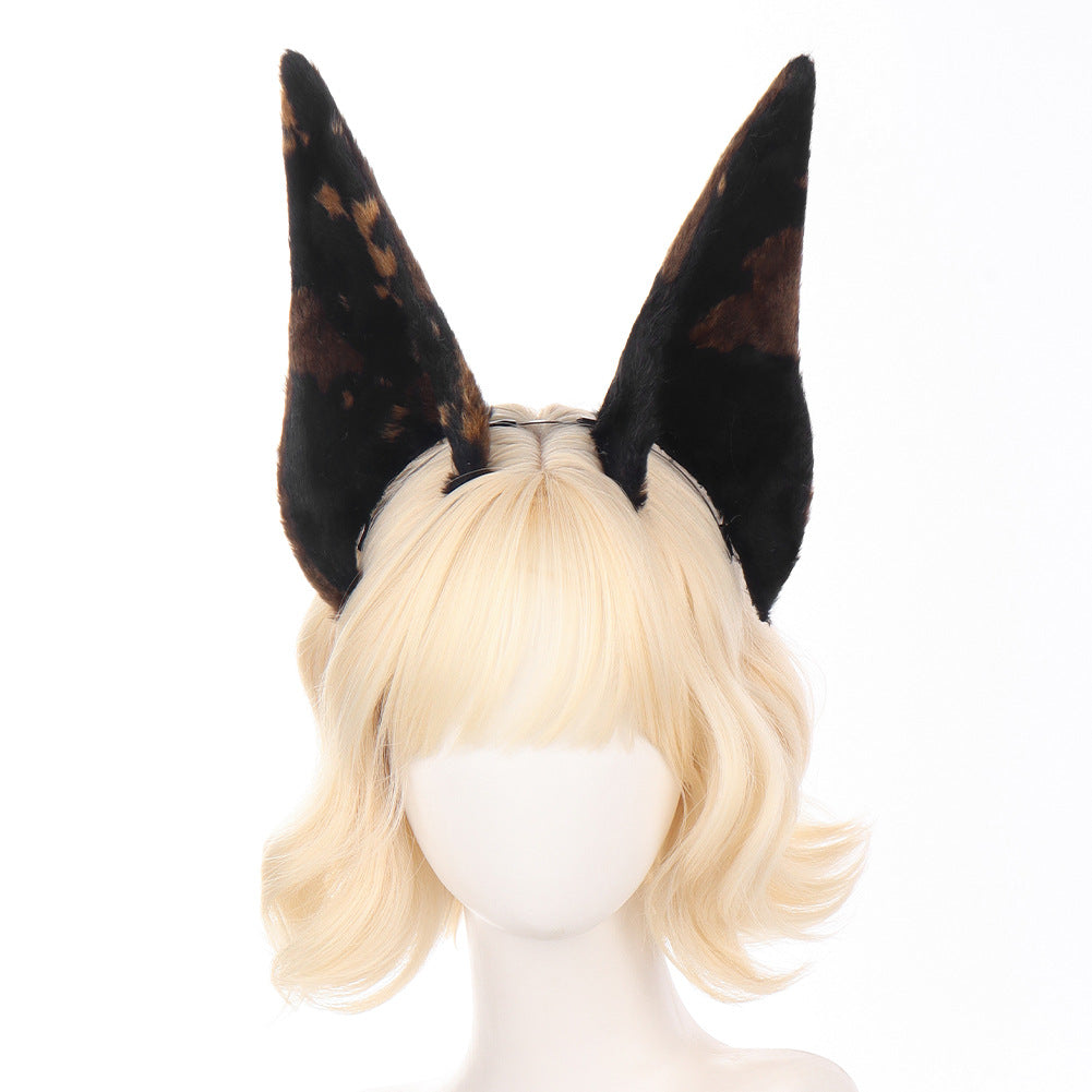 Halloween Realistic Doberman Ear Headband Cosplay Pointed Ears Irregular Spotted Wolf Dog Animal Ears Headpiece for Comic Con