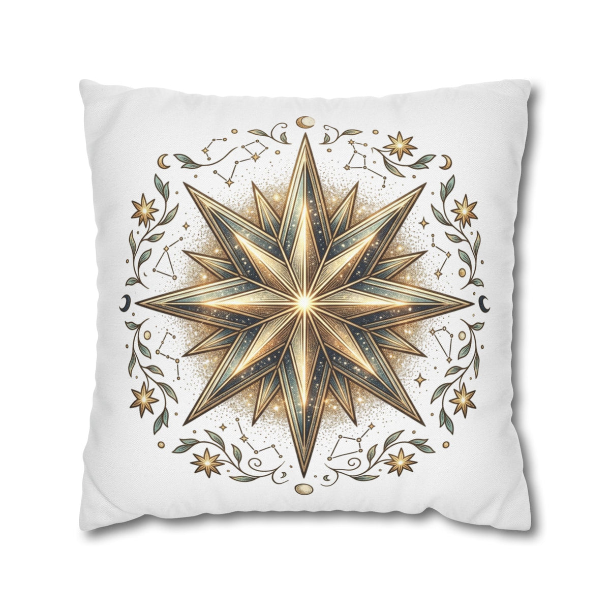 Gold Nautical Star Decorative Pillowcase — Coastal Boho Accent