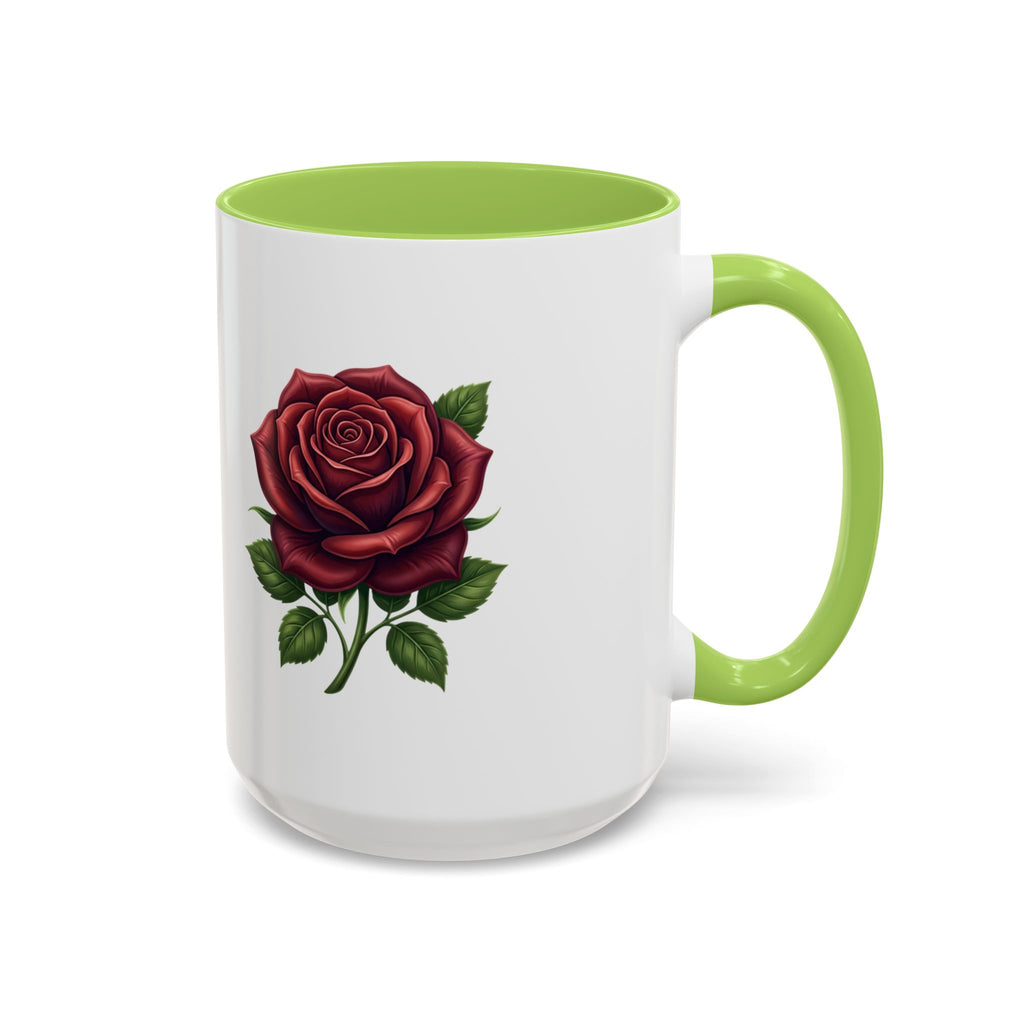 Red Rose Accent Coffee Mug — Floral Ceramic Coffee Cup (11/15oz)