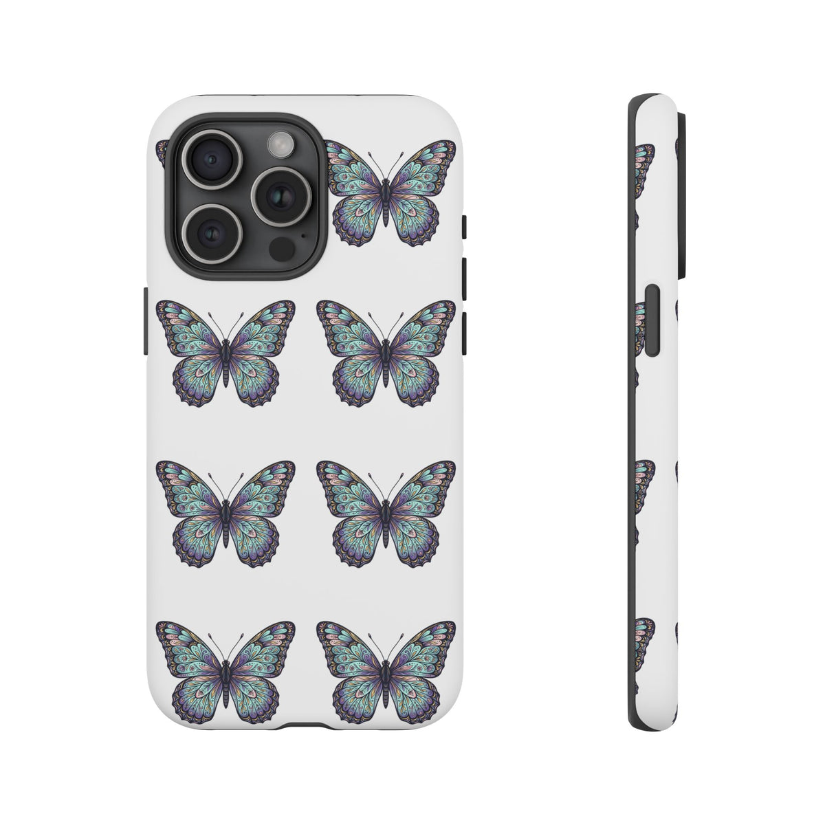 Butterfly Pattern Tough Phone Case — Vintage Teal Floral Protective Cover