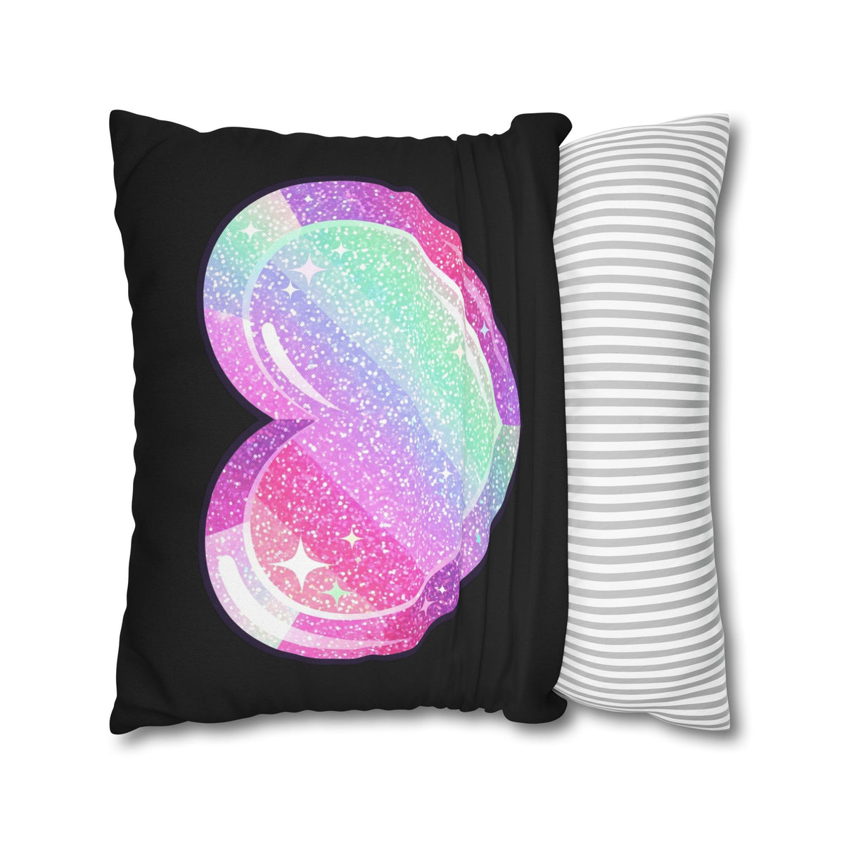 Pastel Glitter Heart Pillowcase Spun Polyester Square Pillowcase- Black
