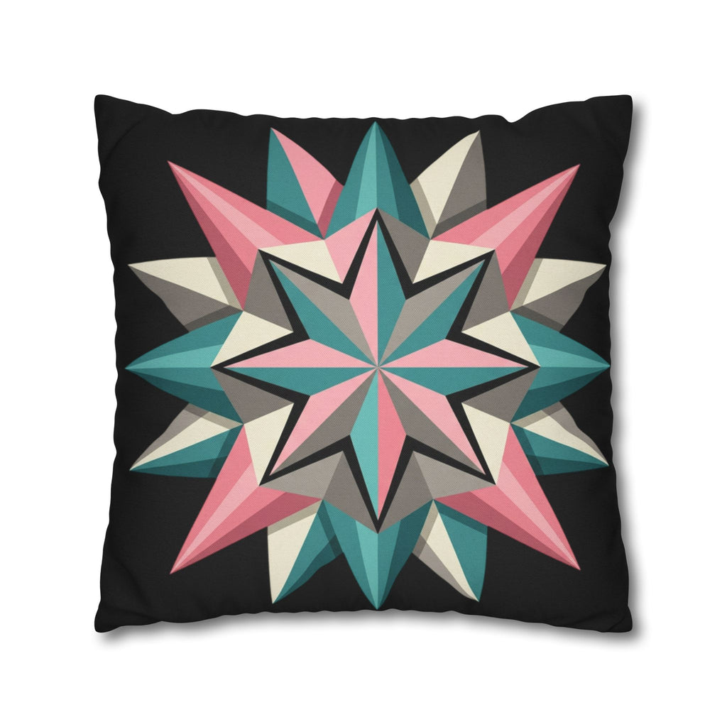 Geometric Starburst Throw Pillowcase — Teal & Pink Modern Decorative Cushion Cover