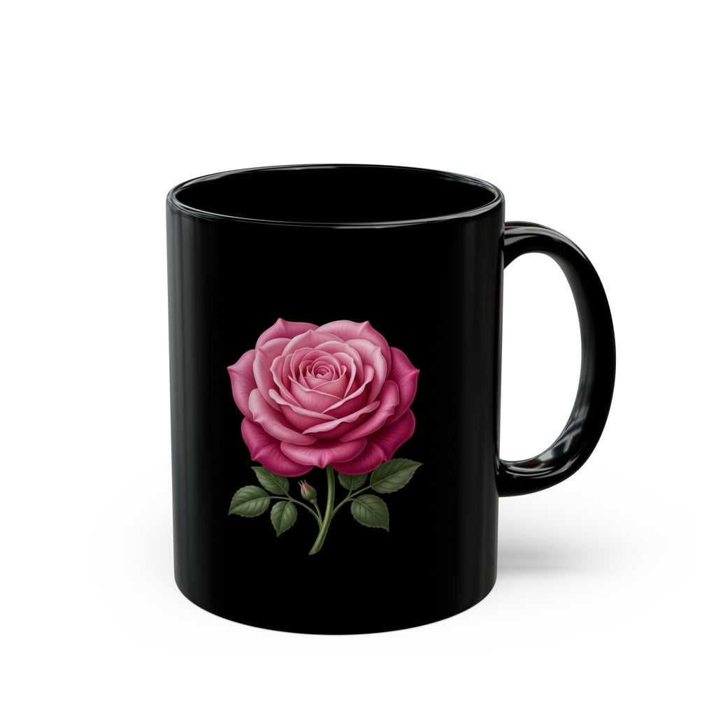 Pink Rose Black Mug — Elegant Floral Coffee Cup (11oz & 15oz)
