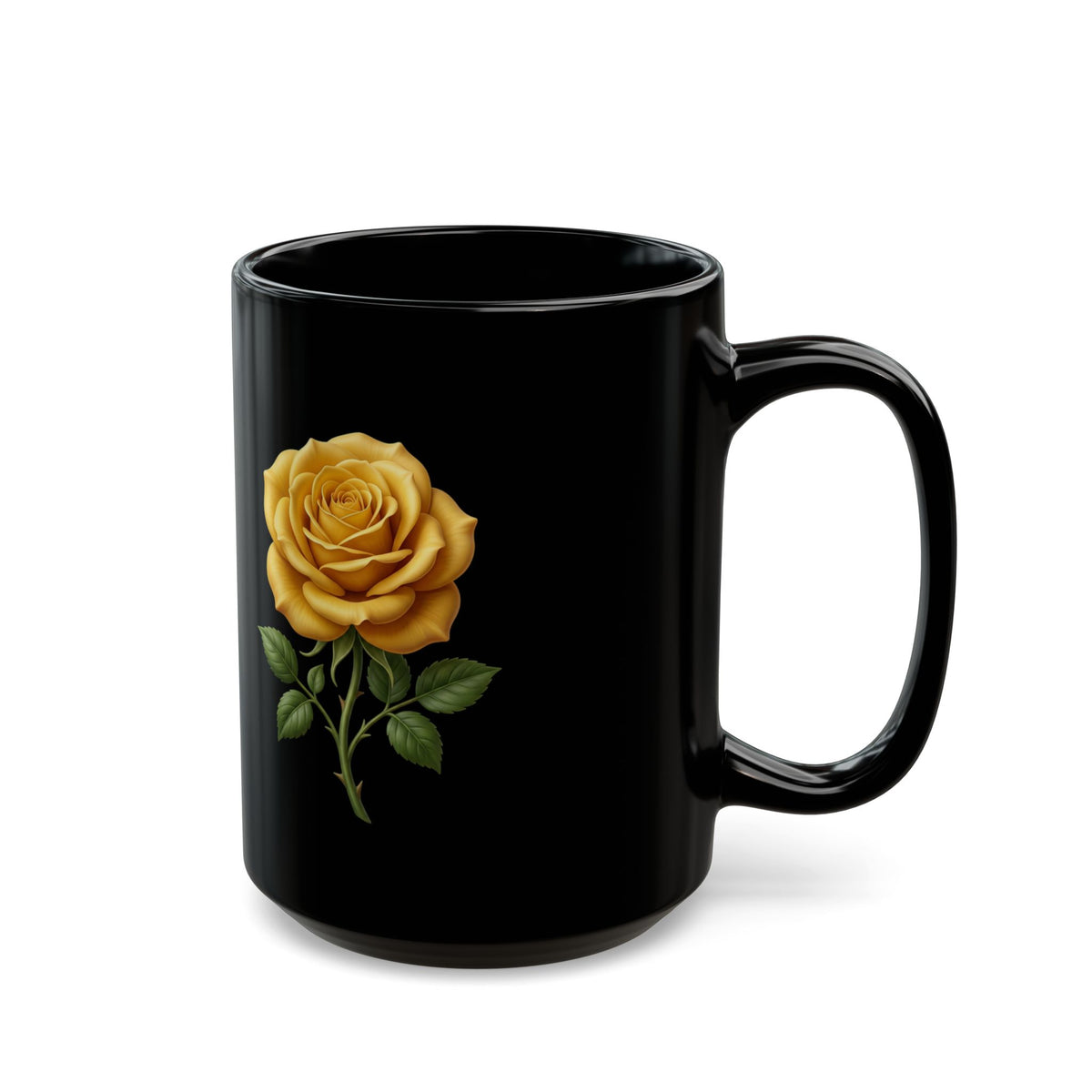 Yellow Rose Black Mug — Elegant Floral Coffee Cup (11oz & 15oz)