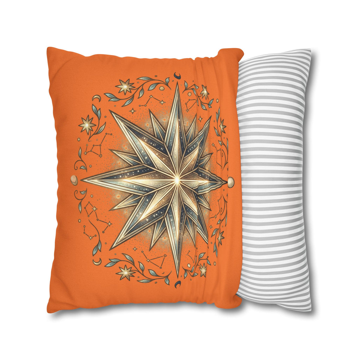 Star Print Orange Spun Polyester Square Pillowcase