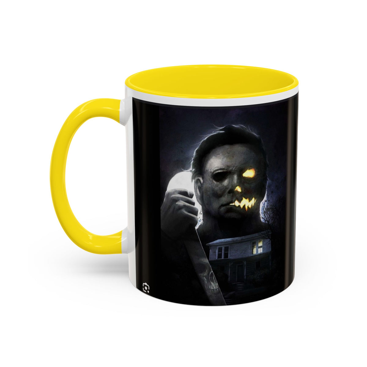 Halloween Michael Myers Accent Coffee Mug — Spooky Horror Movie Jack-O'-Lantern Face (11/15oz)