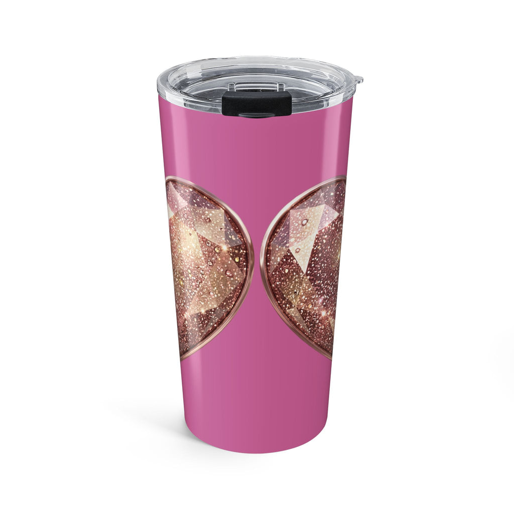 20oz Light Pink Heart Gem Tumbler — Sparkling Rose Gold Crystal Design