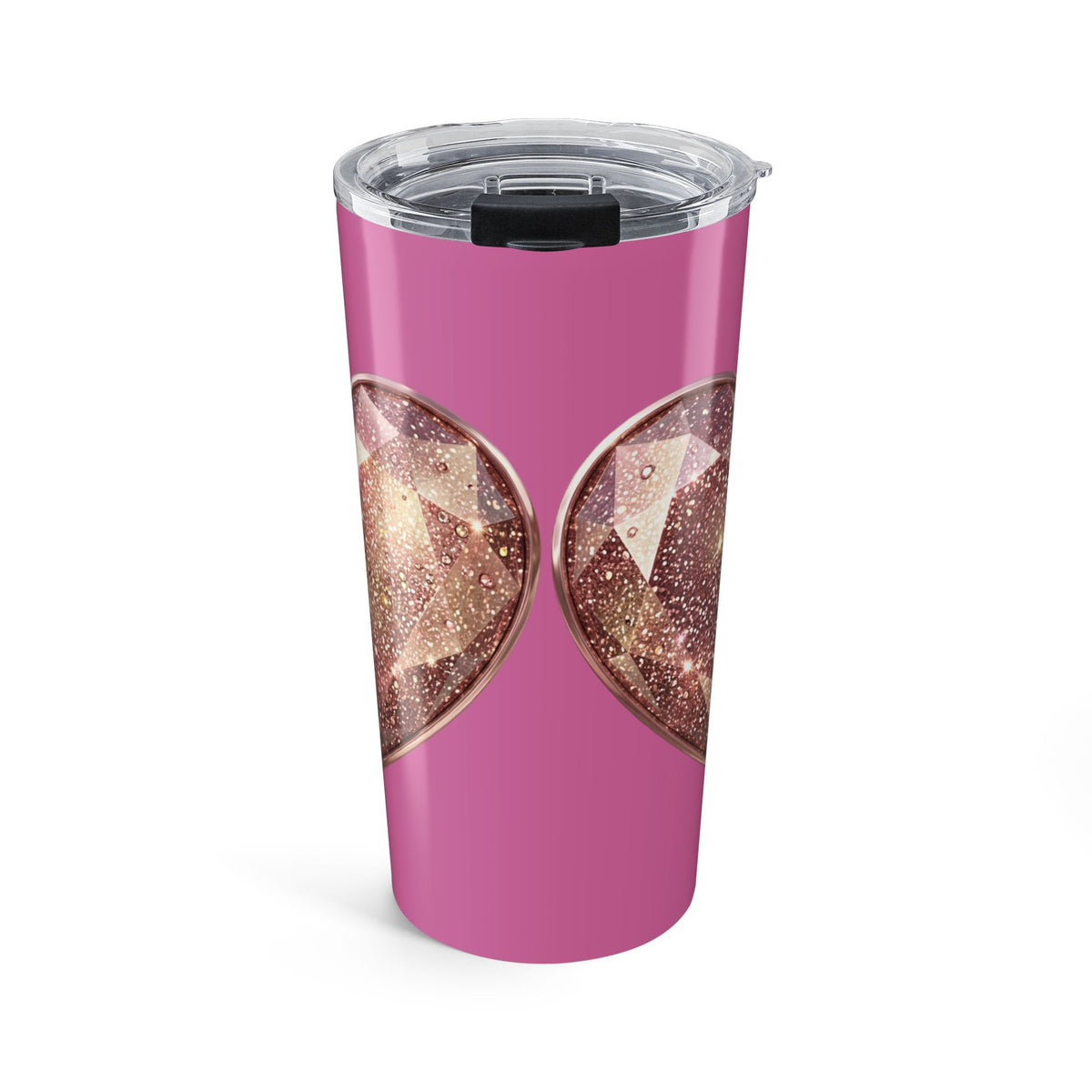 20oz Light Pink Heart Gem Tumbler — Sparkling Rose Gold Crystal Design
