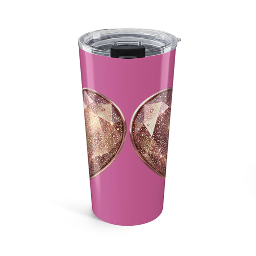 20oz Light Pink Heart Gem Tumbler — Sparkling Rose Gold Crystal Design