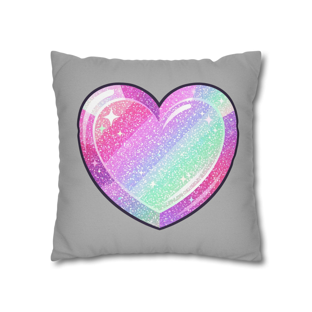 Pastel Glitter Heart Pillowcase Spun Polyester Square Pillowcase- Light Grey