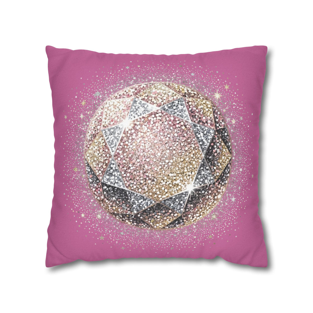 Glittery Light Pink Spun Polyester Square Pillowcase