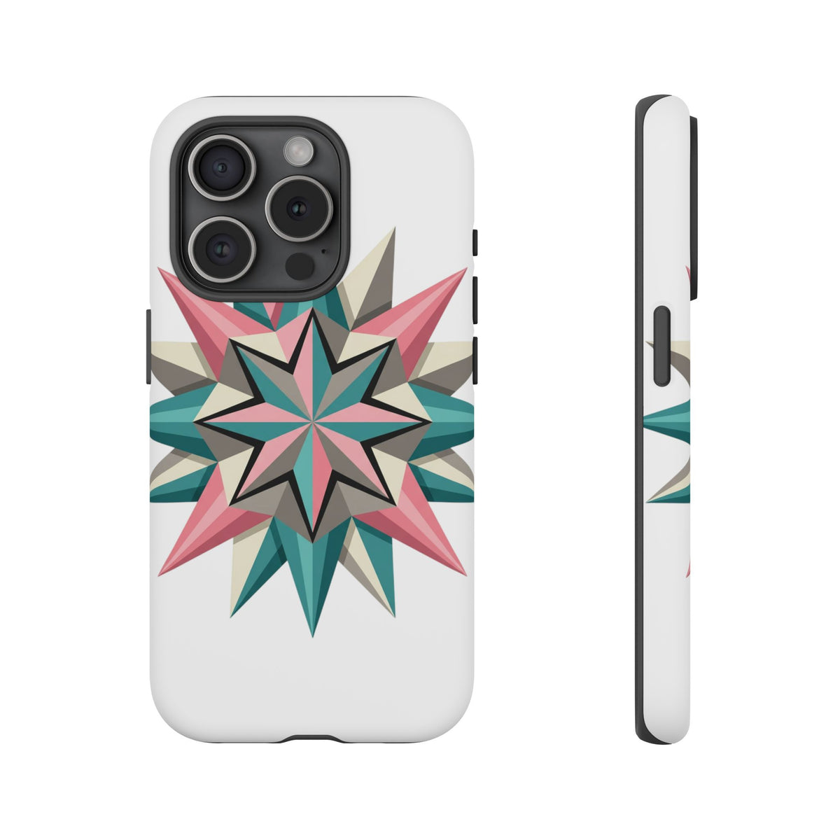 Geometric Star Tough Phone Case – Pink Teal Compass Design