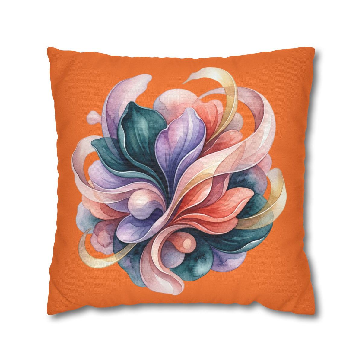 Abstract Floral Throw Pillowcase — Colorful Swirl Design on Orange