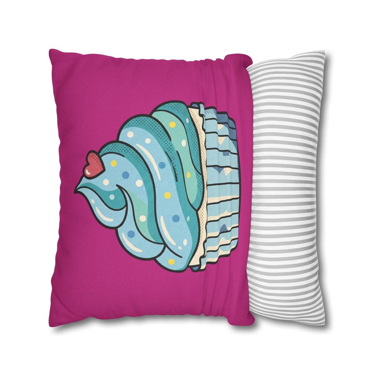 Cupcake Throw Pillow — Cute Blue Frosting Decorative Pillowcase- Magenta