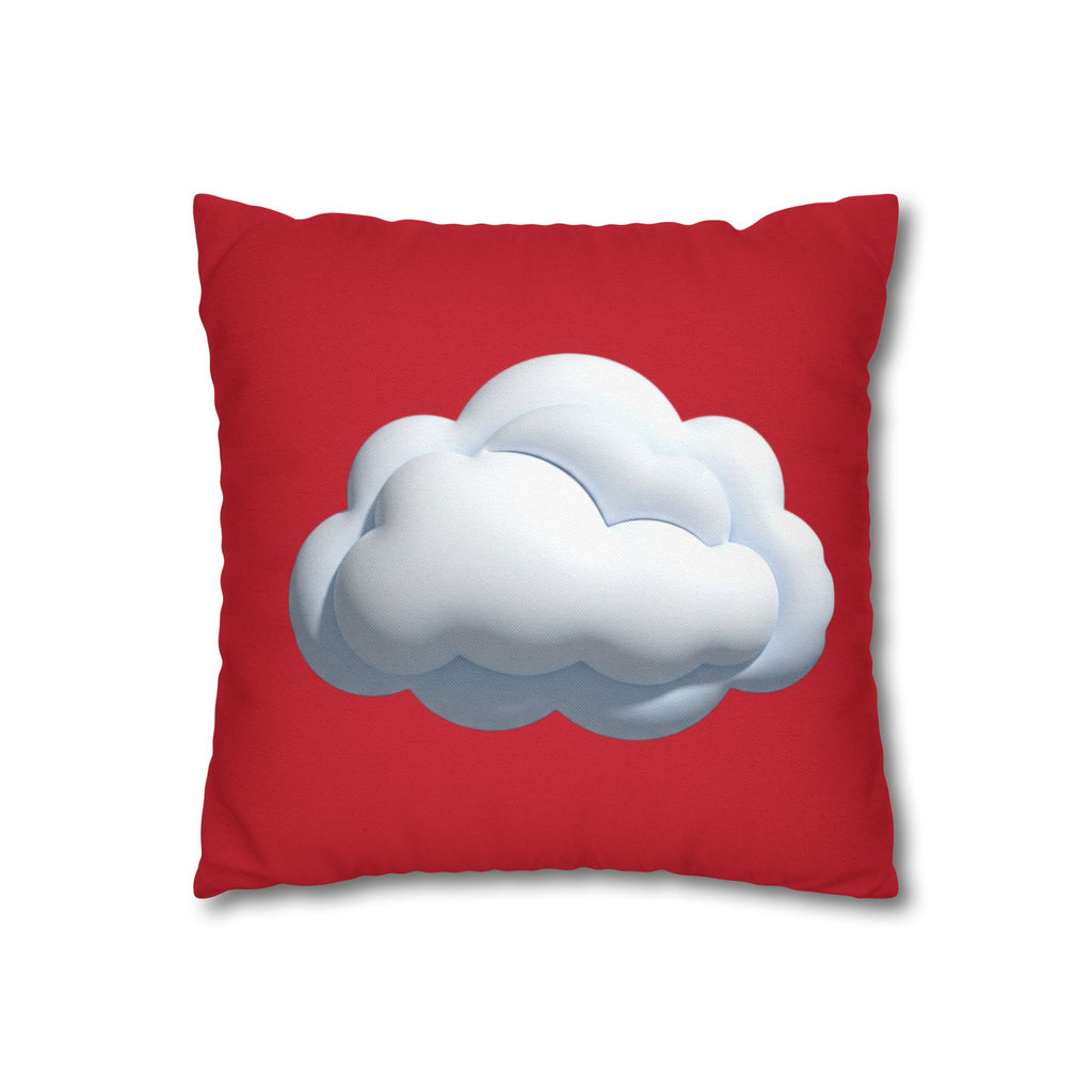 Cloud Graphic Dark Red Pillowcase — Cute White Cloud on Red Decorative Throw Pillow Cover