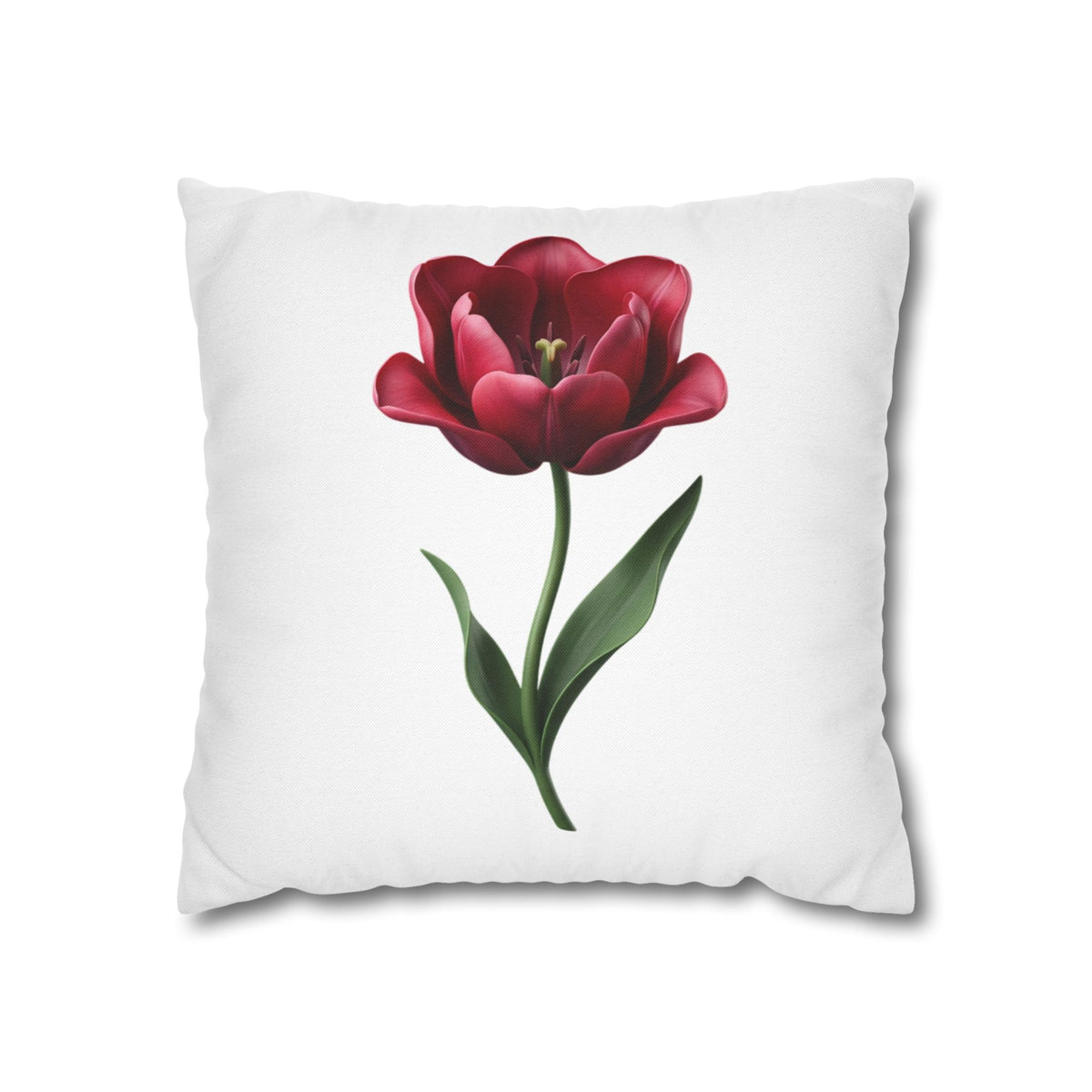 Red Tulip Floral Pillowcase — Botanical Square Throw Pillow Cover