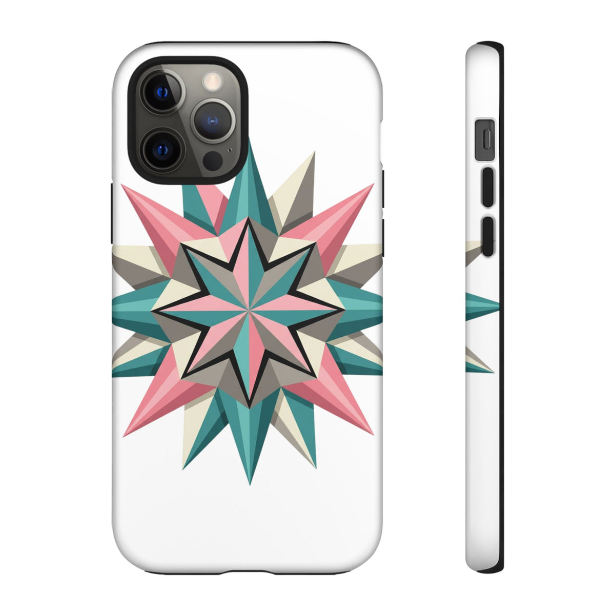 Geometric Star Tough Phone Case – Pink Teal Compass Design