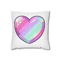 Pastel Glitter Heart Pillowcase — Cute Rainbow Sparkle Decorative Throw Pillow- White