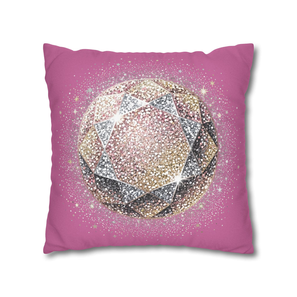 Glittery Light Pink Spun Polyester Square Pillowcase