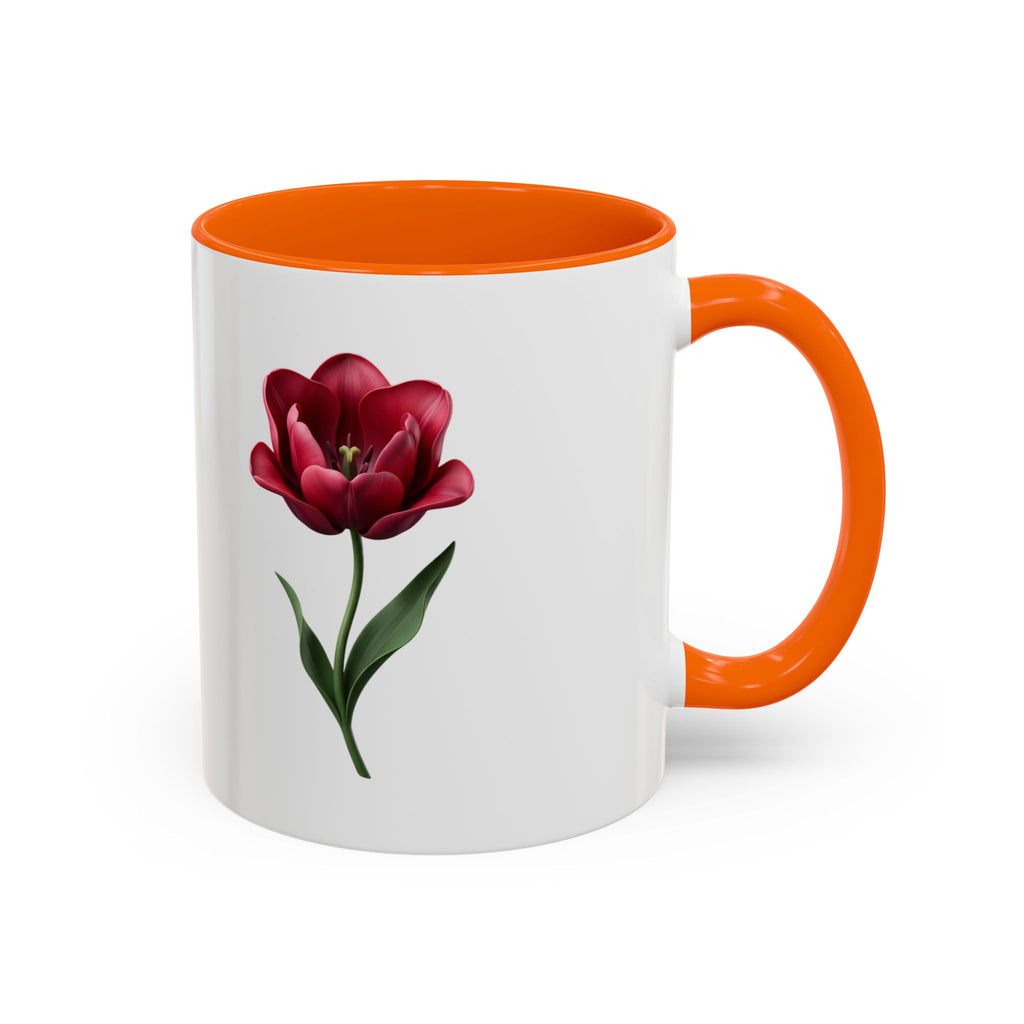 Red Tulip Accent Coffee Mug – Floral 11/15oz Ceramic Mug