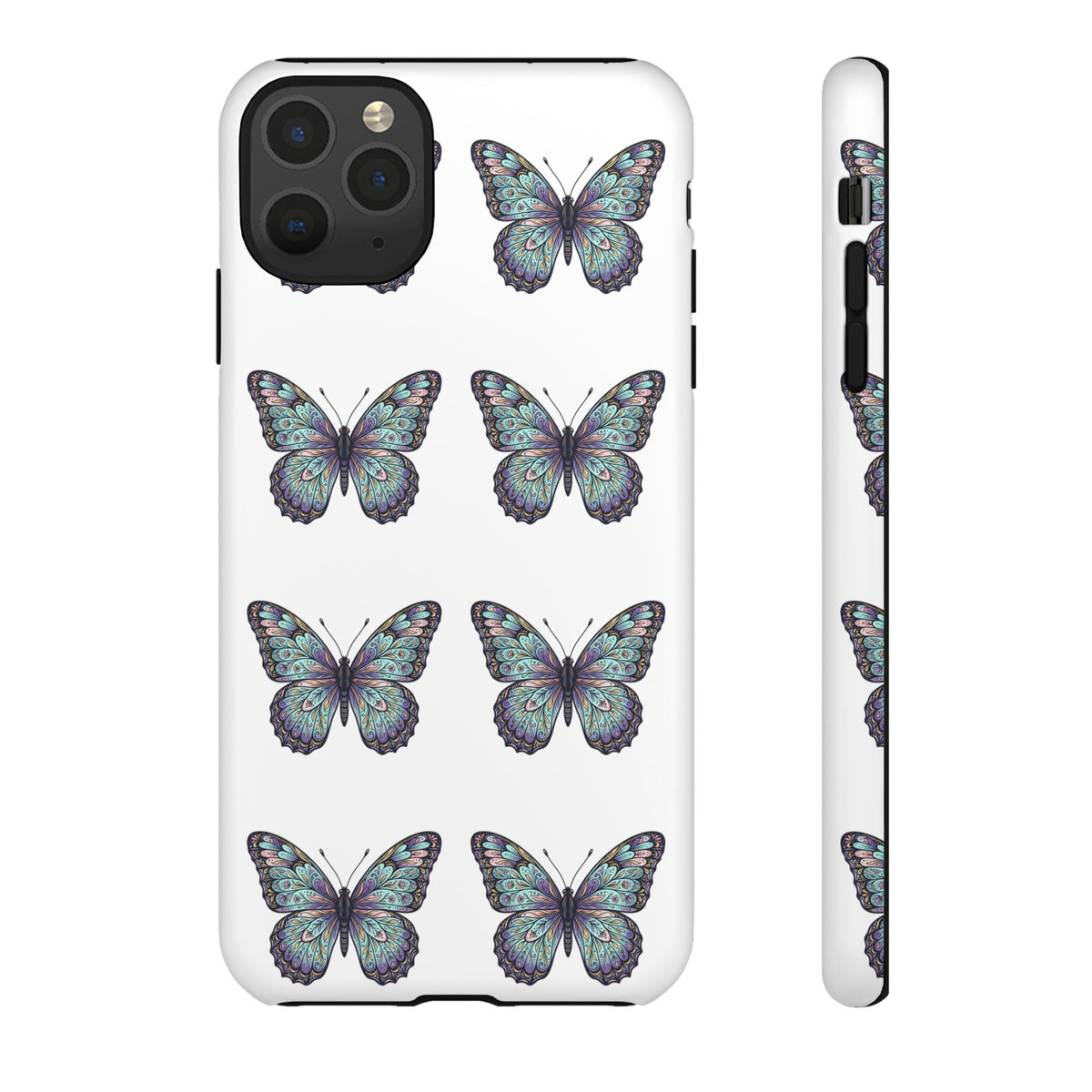 Butterfly Pattern Tough Phone Case — Vintage Teal Floral Protective Cover