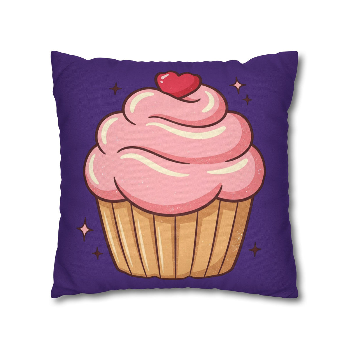 Pink Cupcake Spun Polyester Square Pillowcase- Dark Purple