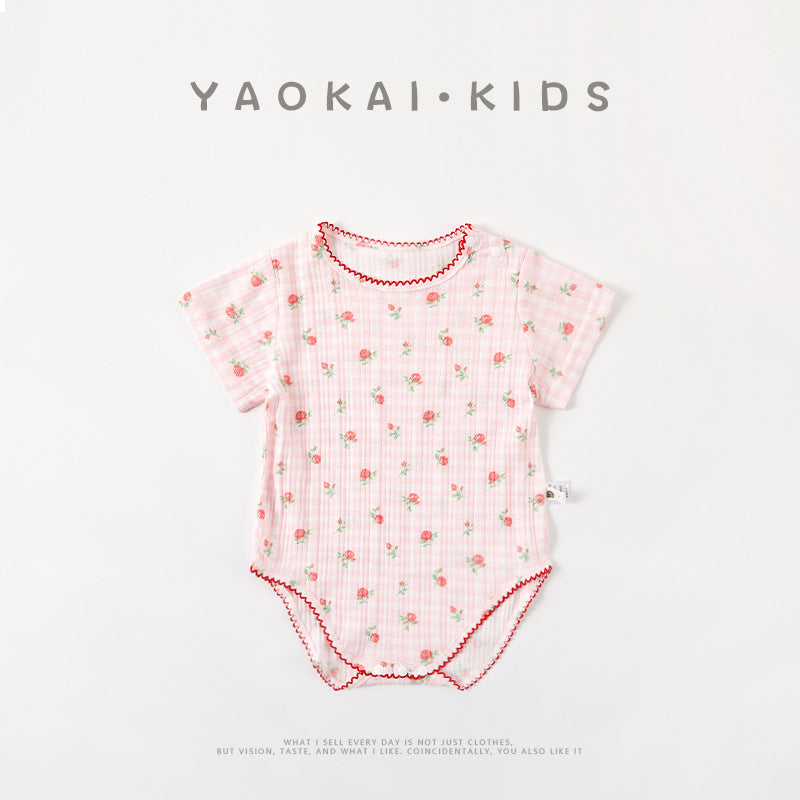 Clothes Cute Infant Short Sleeve Onesie Round Neck Button-Up T-Shirt Baby Bodysuit
