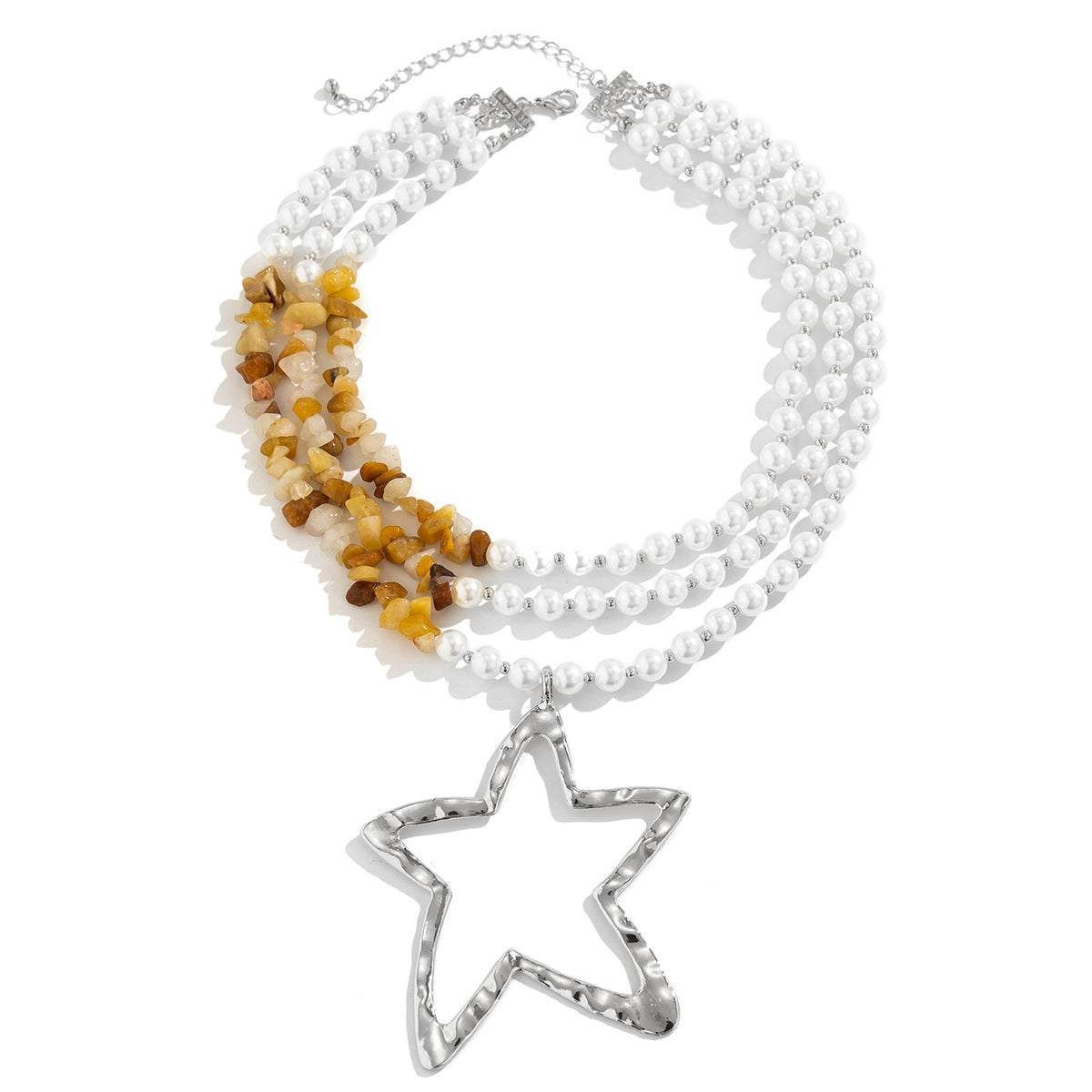 Retro imitation pearl bead necklaces, pine stone necklaces, multi-layered minimalist star necklaces