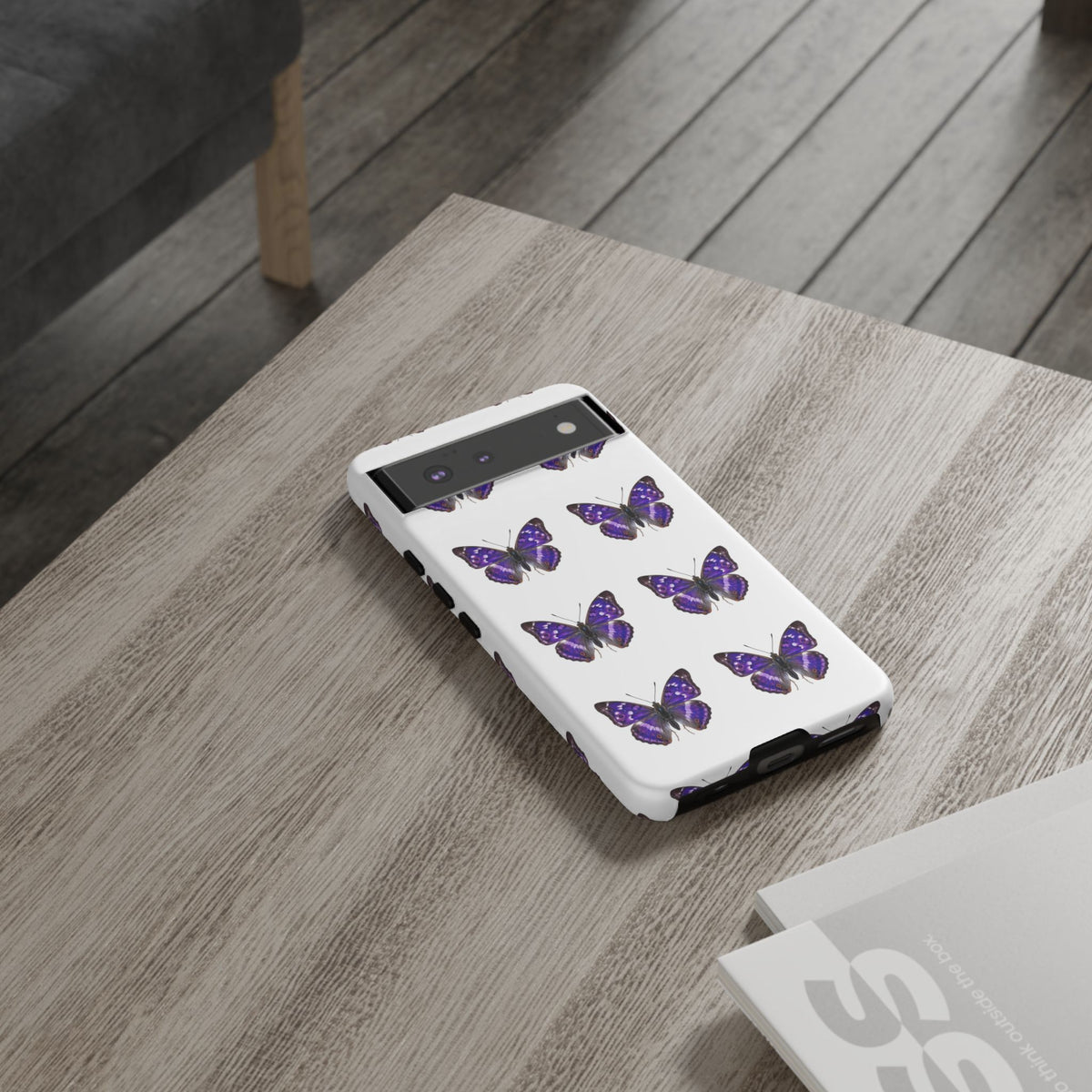 Purple Butterfly Tough Phone Case — Durable Protective iPhone Case with Repeating Butterfly Pattern