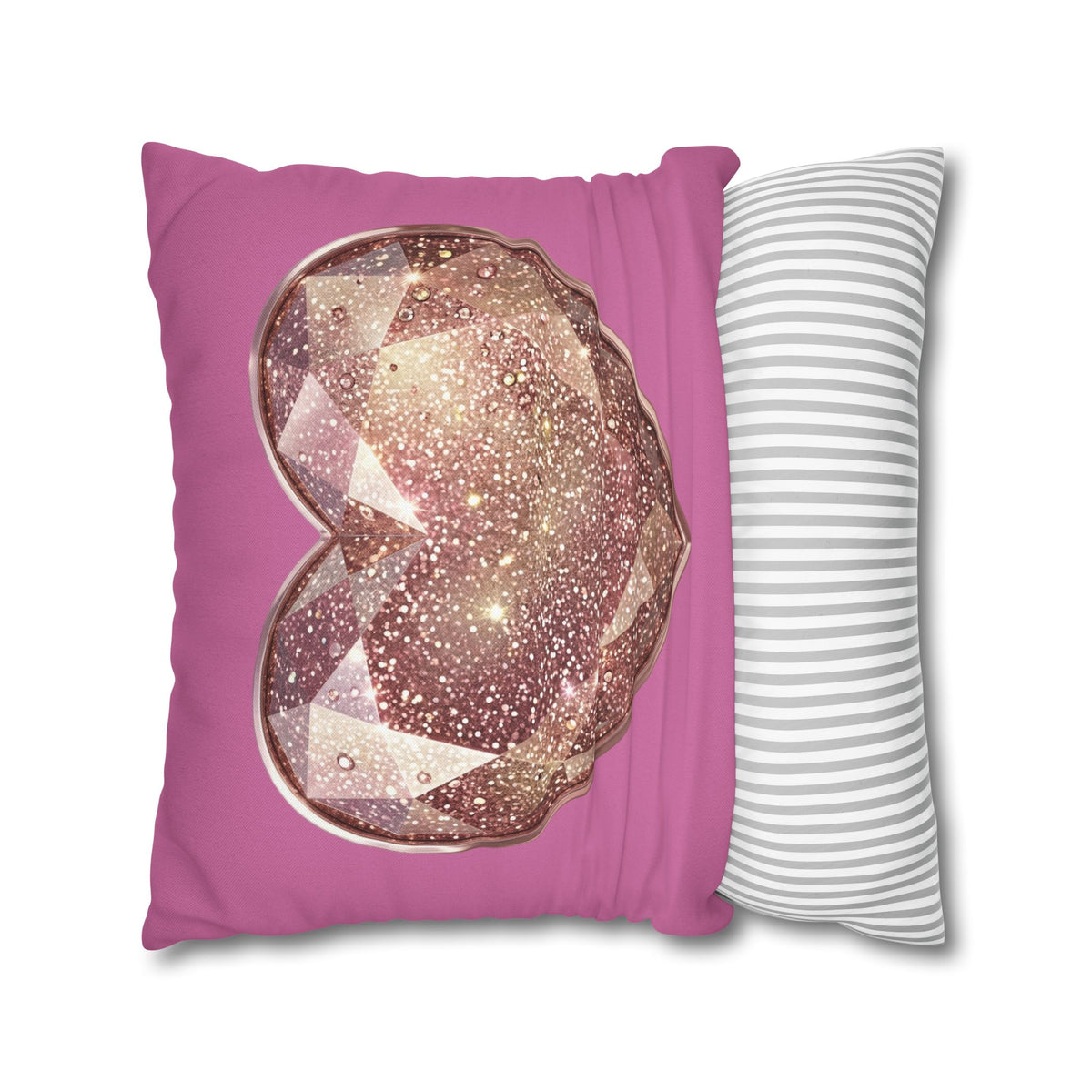 Glitter Rose Gold Heart Pillowcase — Pink Decorative Throw Pillow- Light Pink