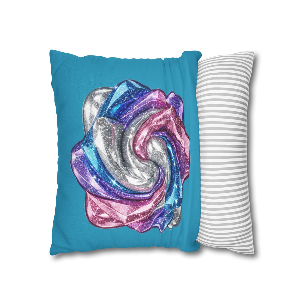 3D Glitter Design Turquoise Spun Polyester Square Pillowcase
