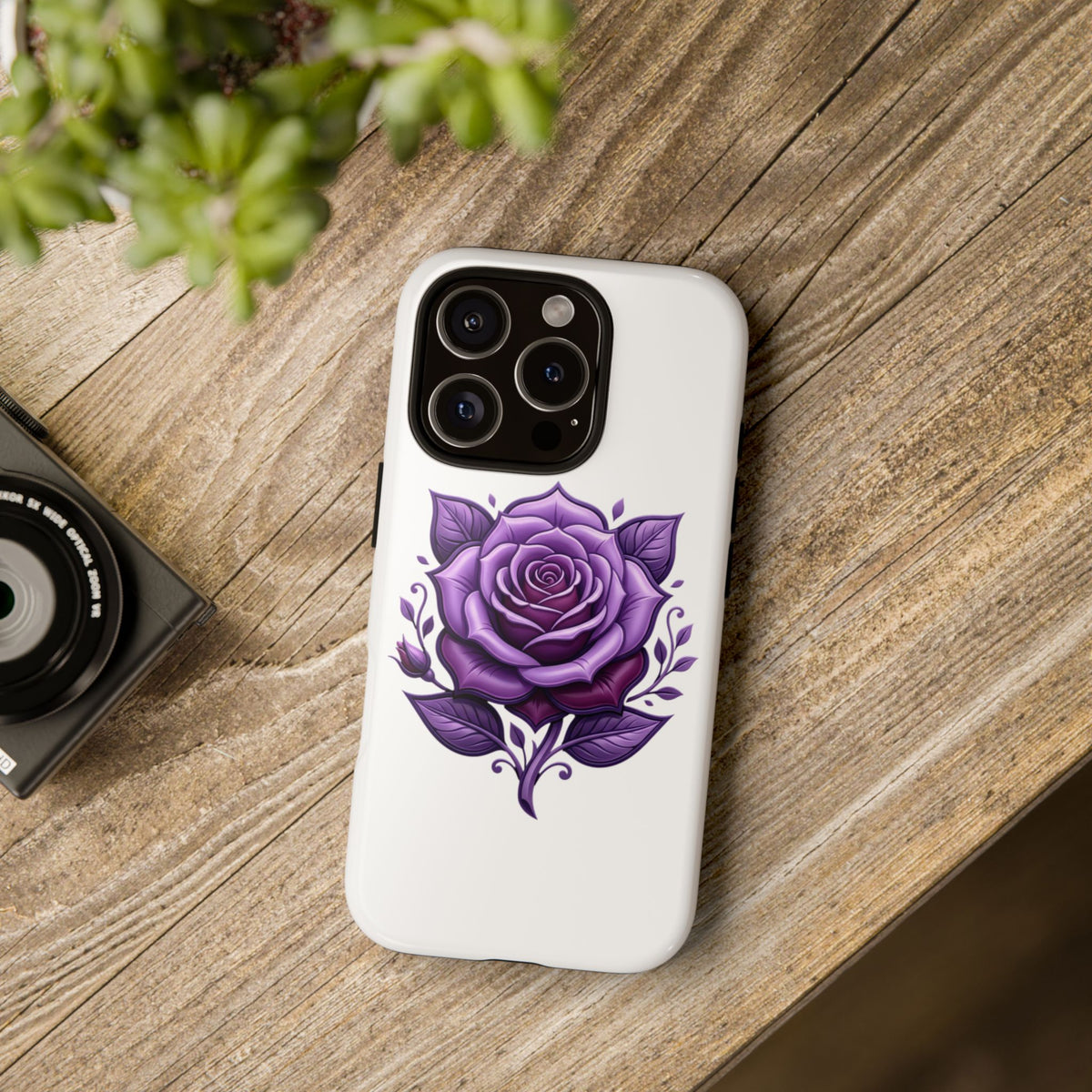 Purple Rose Tough Phone Case — Floral Protective Phone Cover